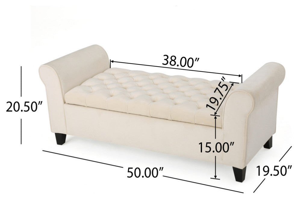 GDF Studio Keiko Contemporary Rolled Arm Velvet Storage Ottoman Bench