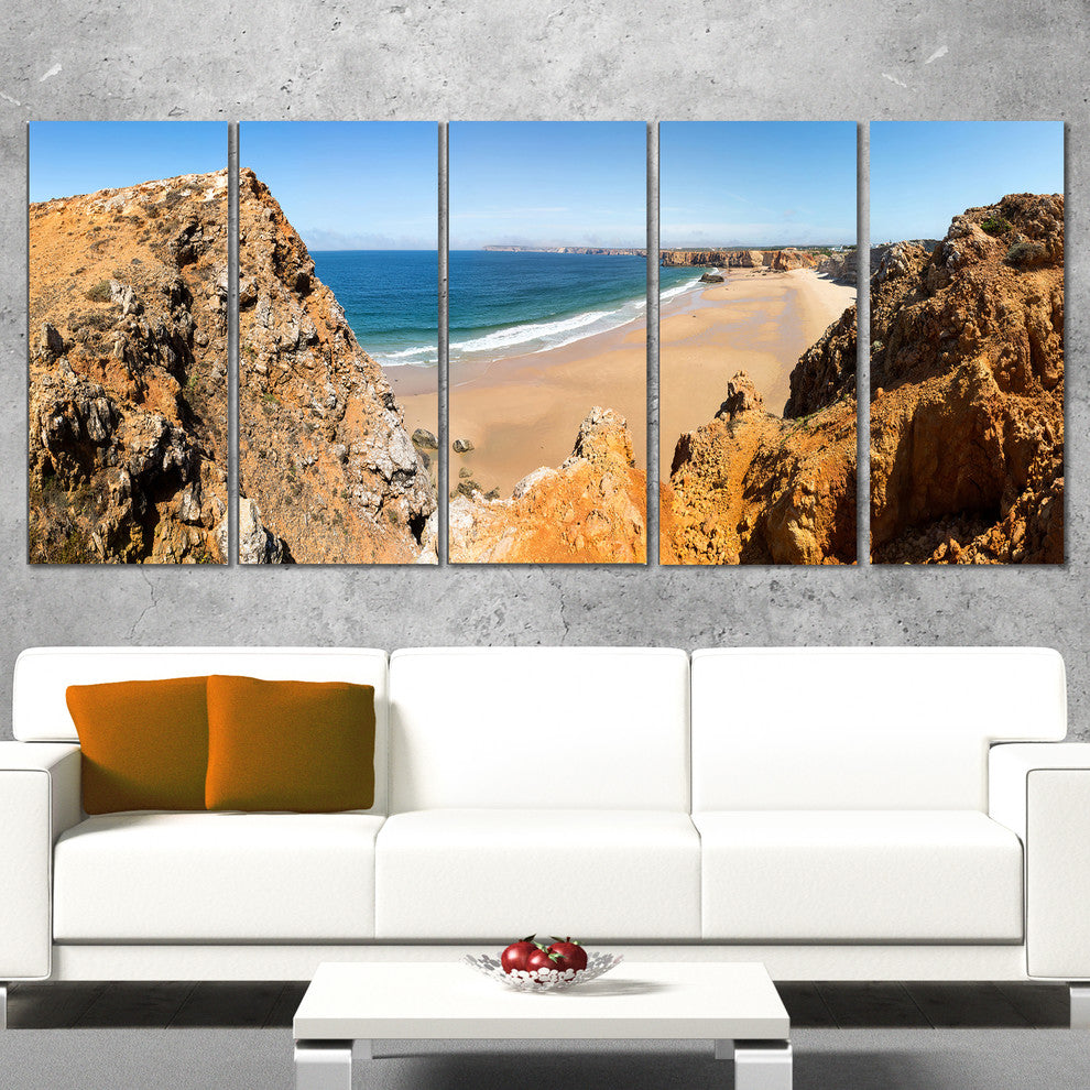 "Rocky Bay Portugal" Panorama Landscape Wall Art Canvas Print60"x28", 5-Panels