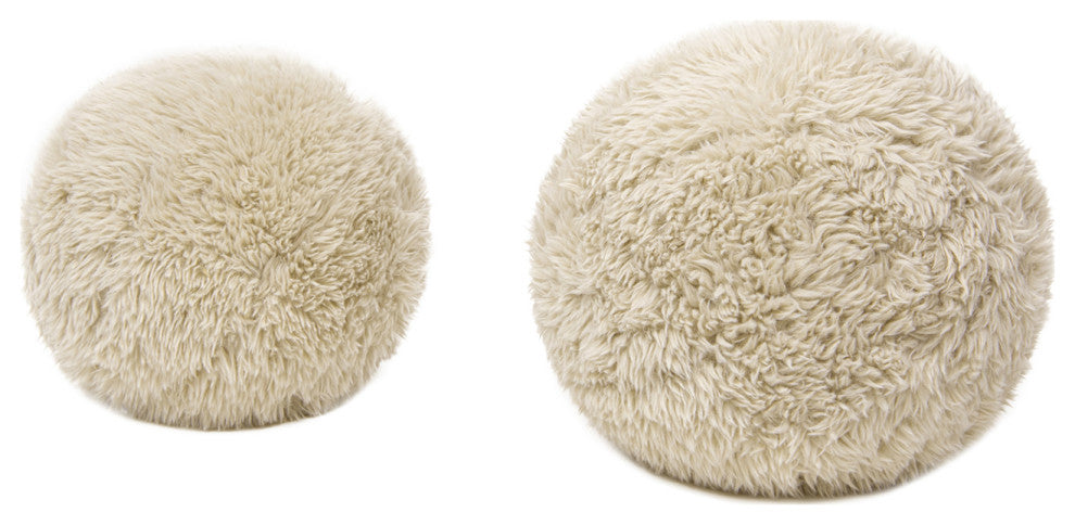 Teddy 2-Piece Round Sphere Accent Ball Throw Pillow Set, Cream Beige