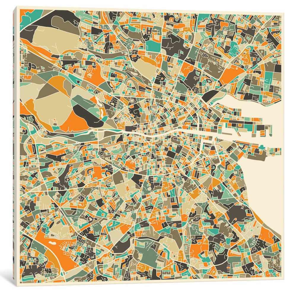"Abstract City Map of Dublin" by Jazzberry Blue, 26x26x1.5