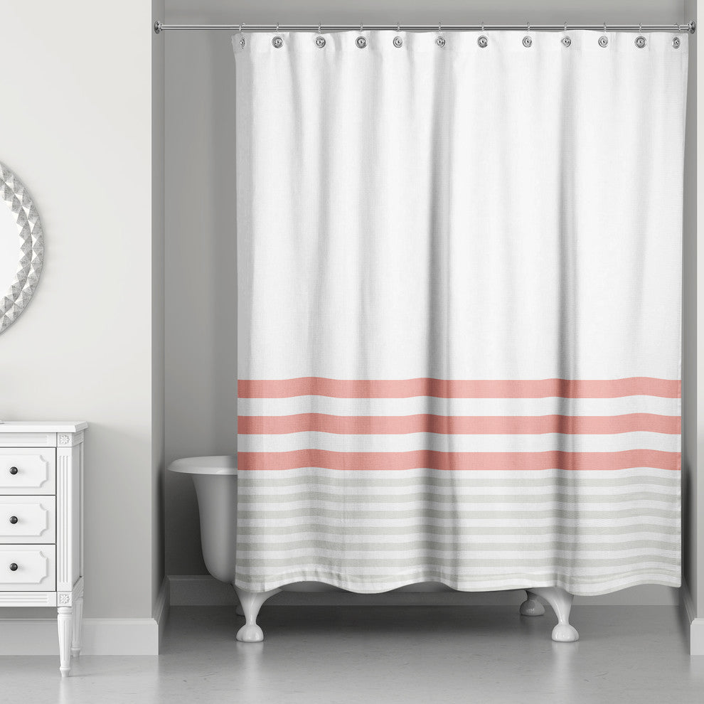 Coral and Gray Stripes 71x74 Shower Curtain