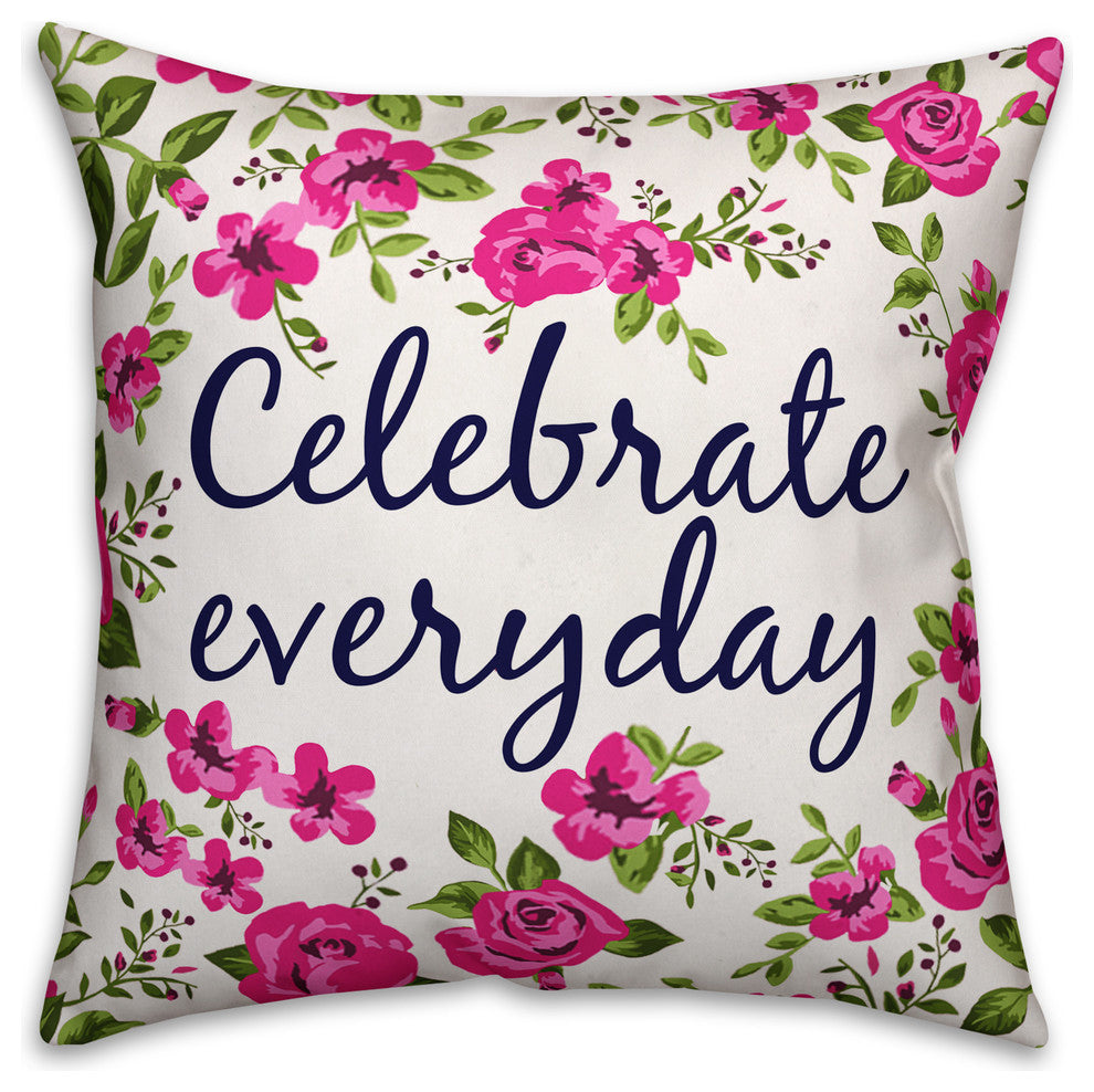 Celebrate Everyday Pink Floral 20x20 Spun Poly Pillow Cover