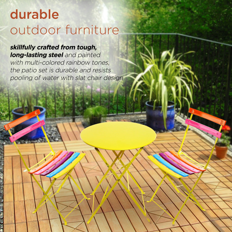 Alpine Rainbow Metal Bistro Set with Table and Two Chairs, 28"