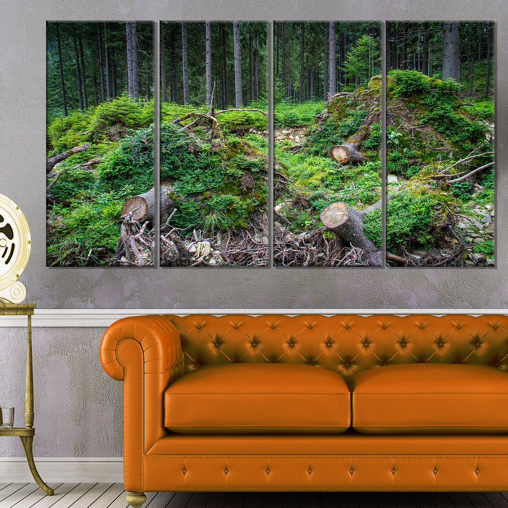 "Wild Deep Forest Rocks and Hills" Landscape Art Print Canvas, 4 Panels, 48"x28"