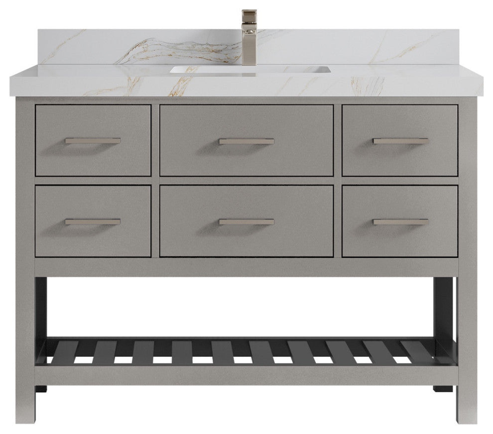 Parker 48" Single Sink Bath Vanity, Elephant Skin Gray 2" Calacatta Sienna