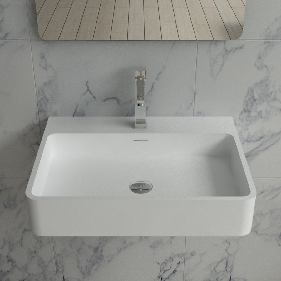 ADM Rectangular Wall Mounted Countertop Sink, White, 24", Matte White
