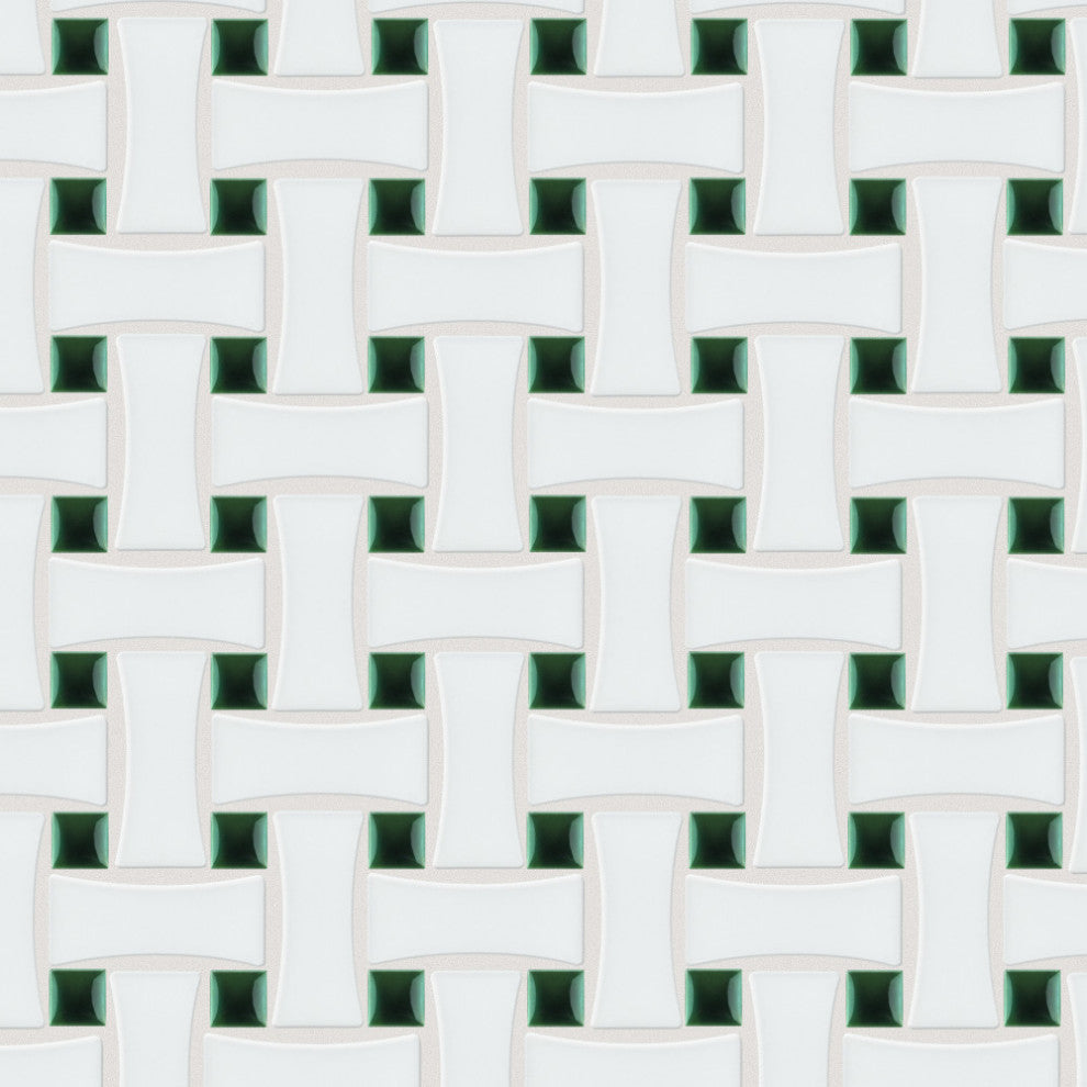 Metro Ion Dog Bone Basketweave Emerald Dot Porcelain Floor and Wall Tile