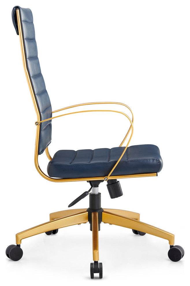 LUXMOD High Back Adjustable Swivel Computer Chair, Gold Blue