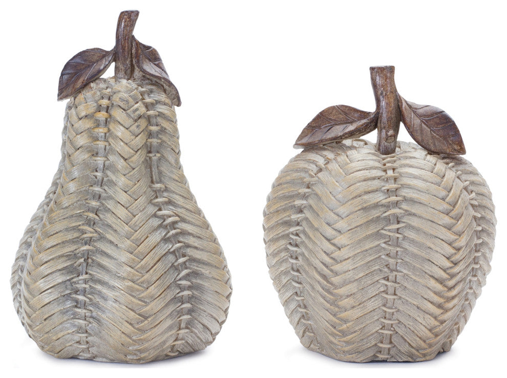 Wicker Apple and Pear Decor, 2-Piece Set