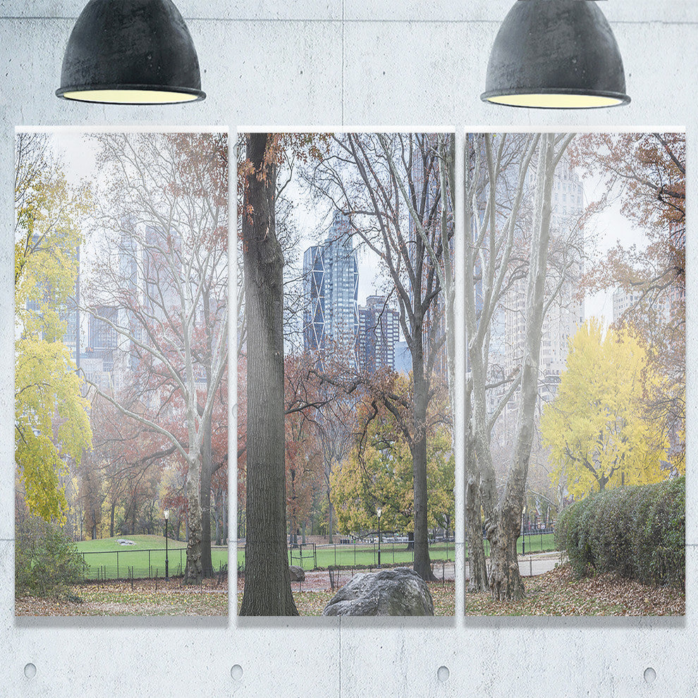 "Central Park New York City in Autumn" Metal Wall Art, 3 Panels, 36"x28"