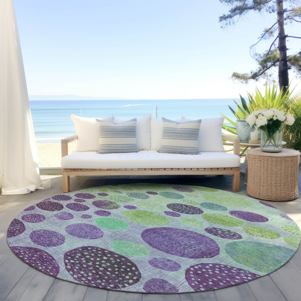 Machine Washable Indoor/Outdoor Chantille ACN1899 Purple 8' x 8' Round Rug