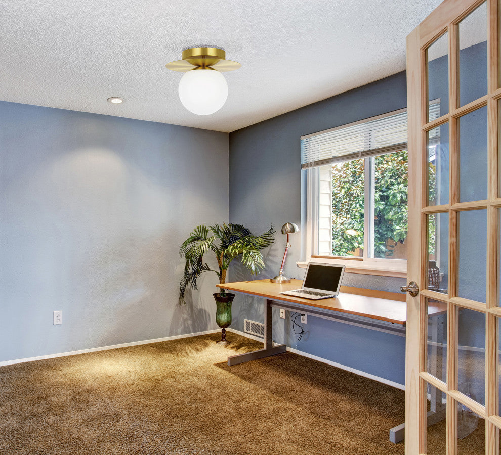 Arenales, 1 Light Ceiling Light, Brushed Brass Finish, White Opal Glass Shade