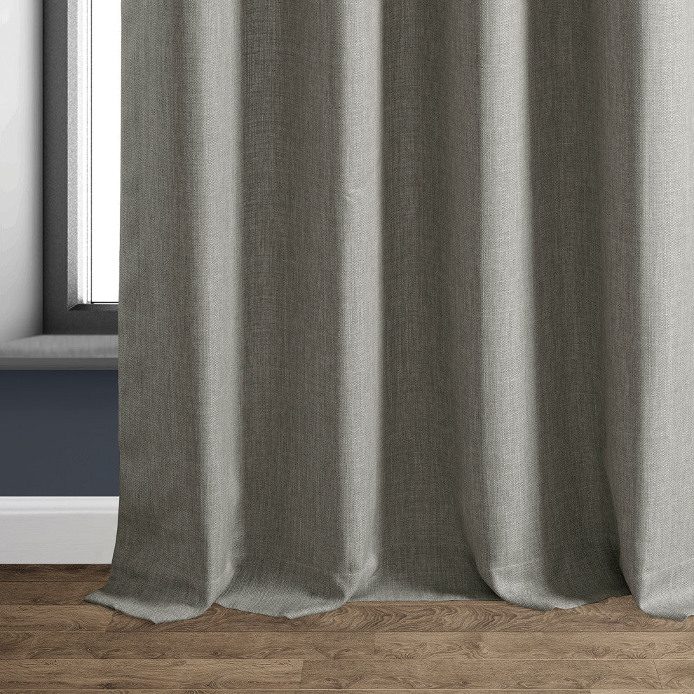 Italian Faux Linen Grommet Curtain Single Panel, Taupe Grey, 50w X 120l