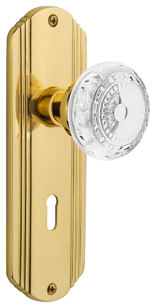 Deco Plate Double Dummy, Keyhole Crystal Meadows Knob, Unlacquered Brass, DECCME