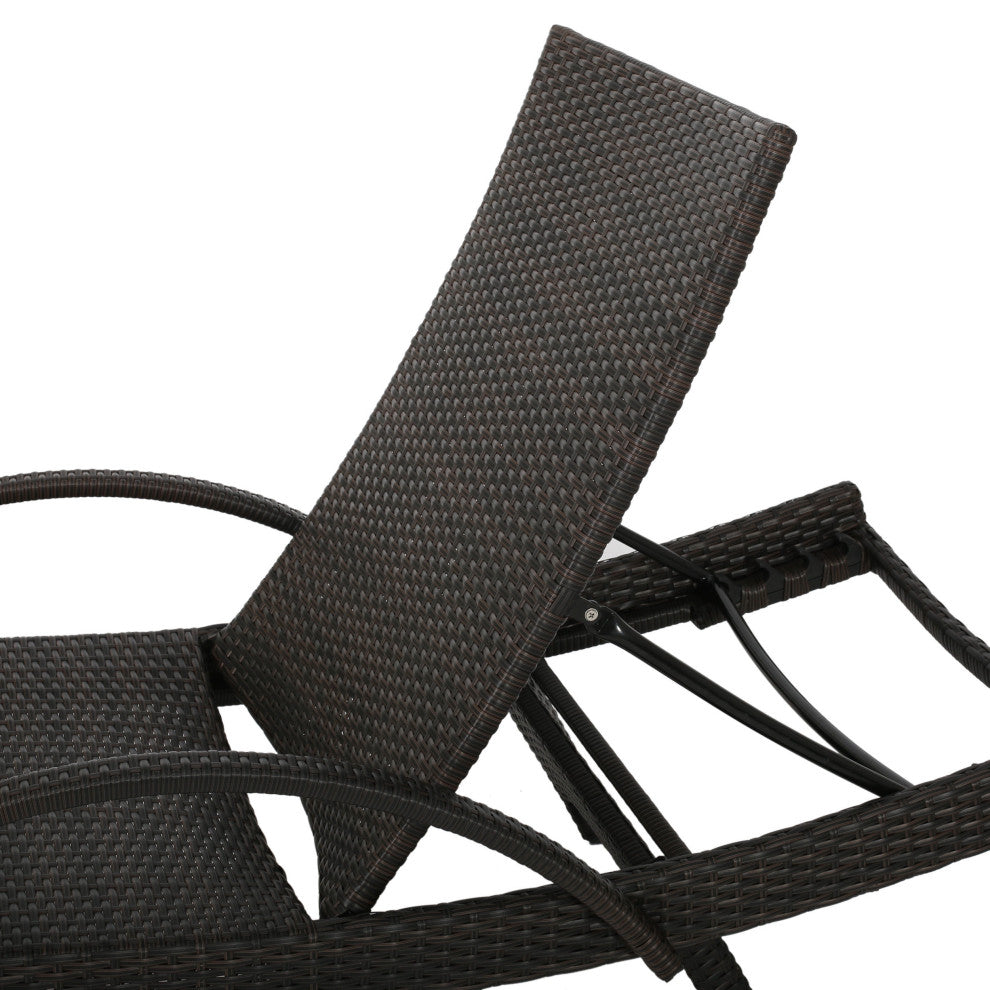 GDF Studio Olivia Outdoor Brown Wicker Armed Chaise Lounge Chairs, Set of 4