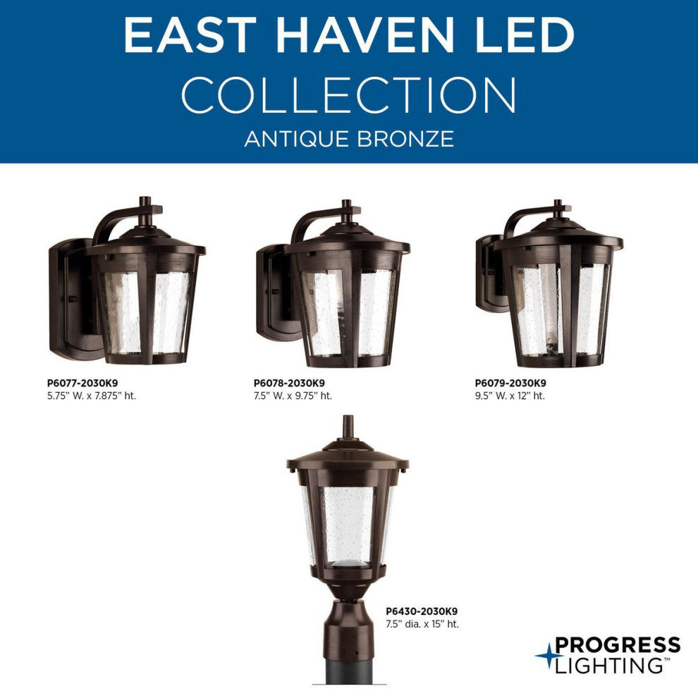 Progress Lighting 1-9W LED Wall Lantern, Antique Bronze