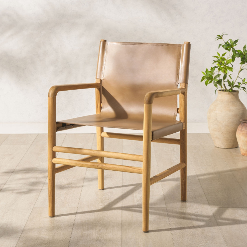 Safavieh Couture Cassaphina Leather Arm Chair, Brown/Natural