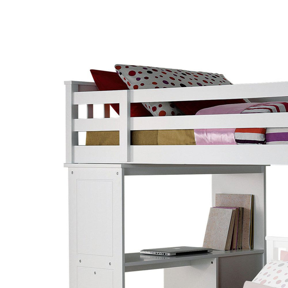 Freya Loft Bed and Bookshelf Ladder, White, Twin Bed