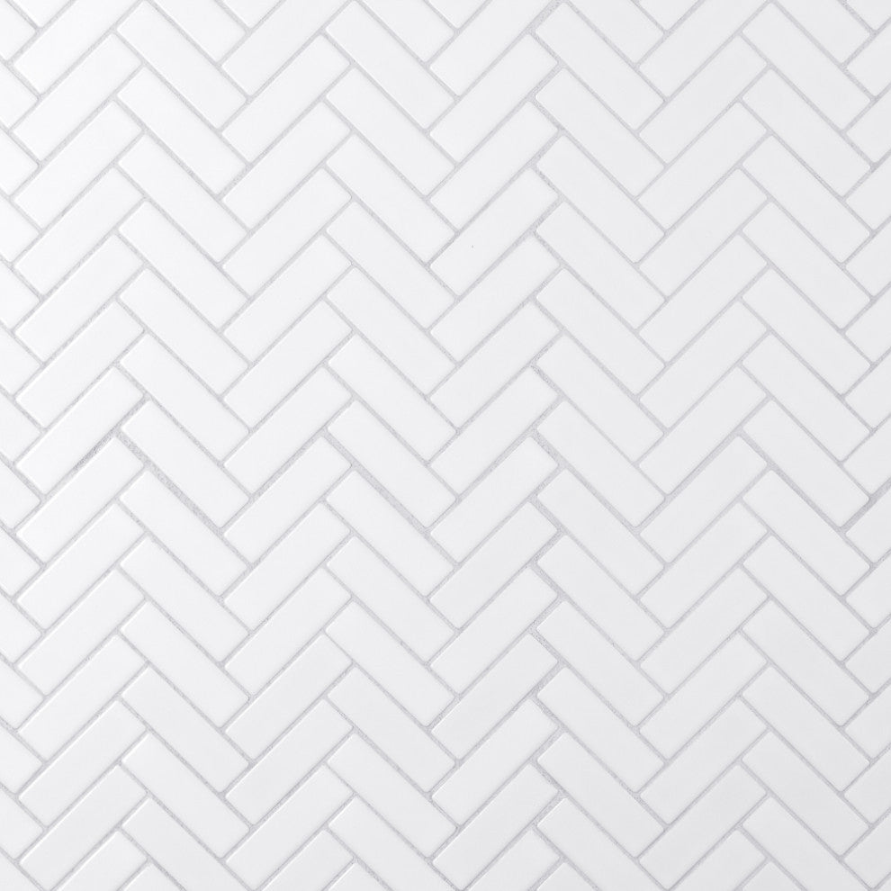 Metro Brick Herringbone Glossy White Porcelain Floor and Wall Tile