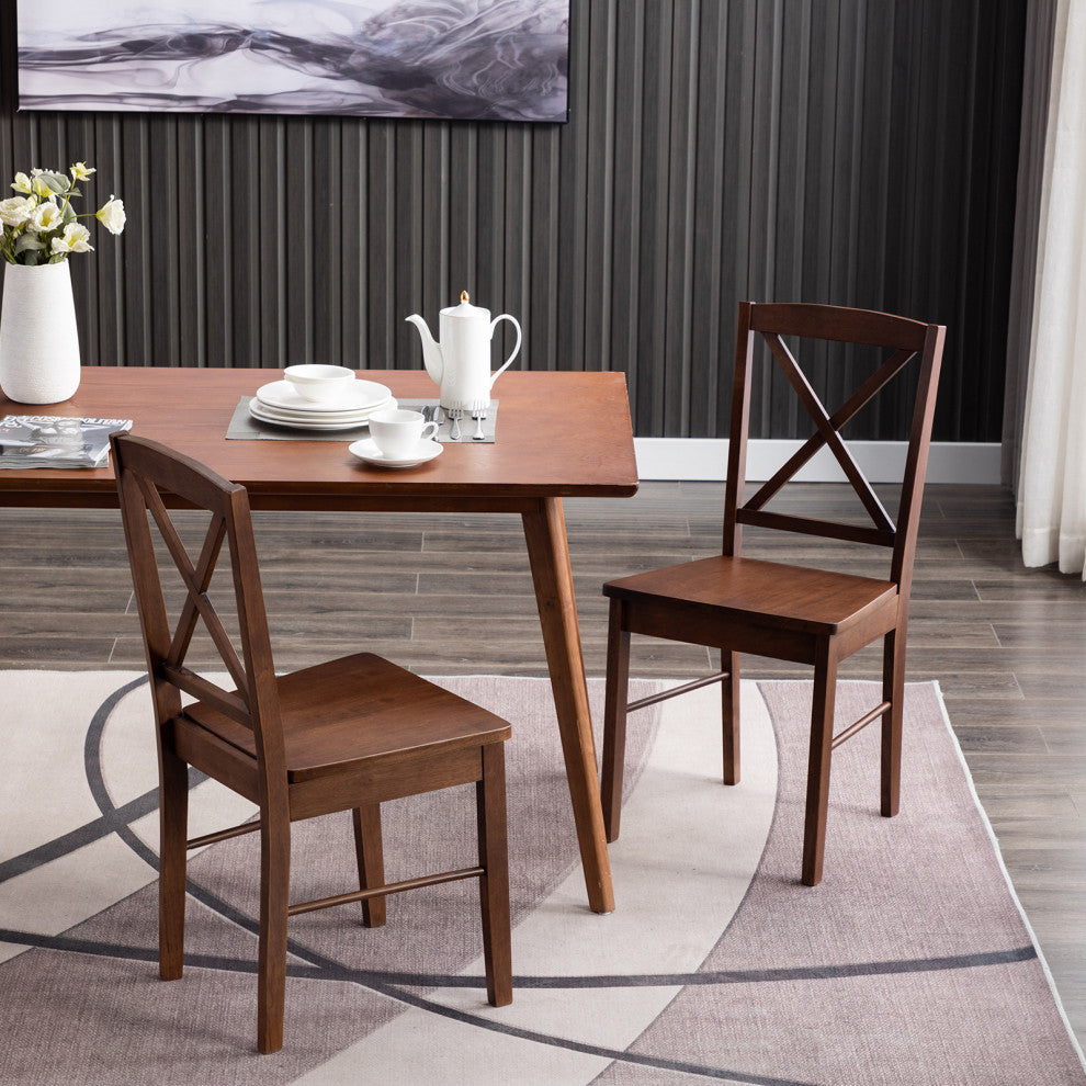 Set of 2 Cross Back Wood Chairs, All Johan Walnut