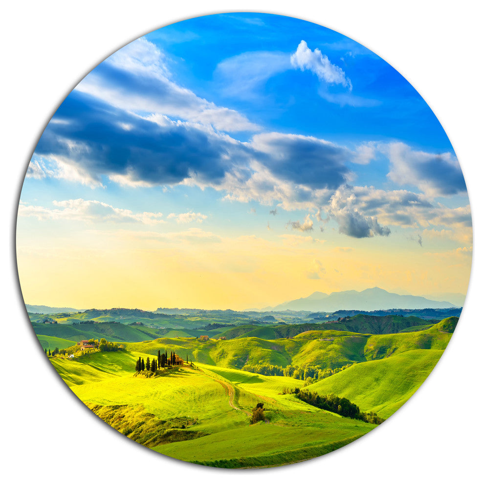 Colorful Tuscany Countryside Farm, Landscape Disc Metal Wall Art, 23"