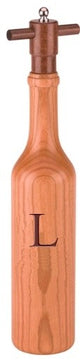 Wine Bottle Cherry Wood Pepper Grinder, Custom Personalized Initial,  "L"