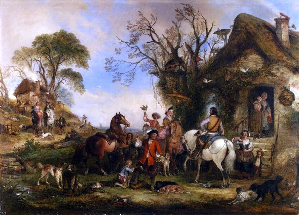 Henry Andrews A Hawking Party - 18" x 27" Premium Canvas Print