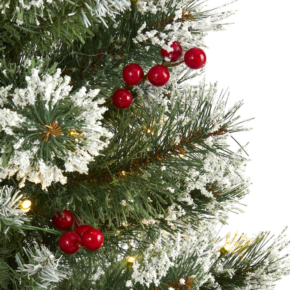 3' Frosted Swiss Pine Faux Christmas Tree With 50 Clear LED Lights and Berries