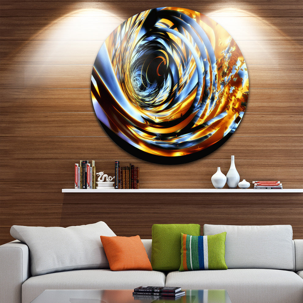 Fractal 3D Whirlwind Stripes, Abstract Art Round Metal Wall Art, 23"
