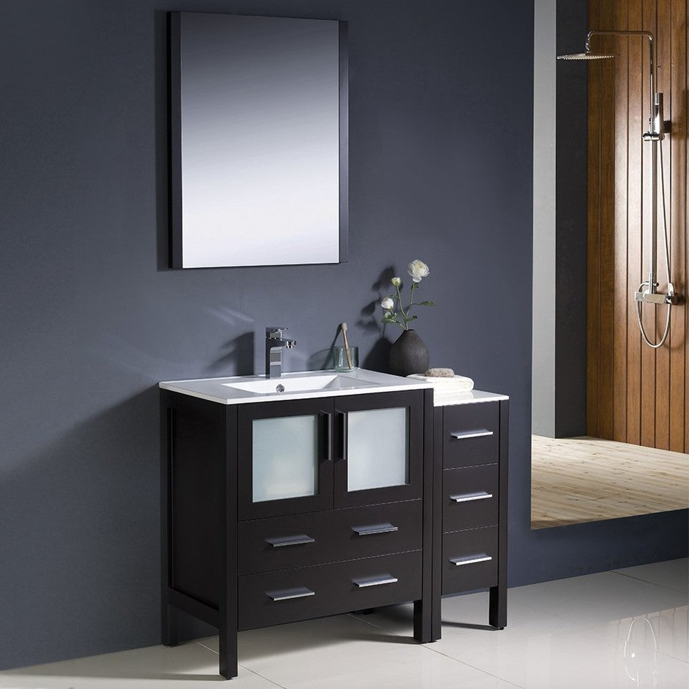 Torino 42" Espresso Modern Bathroom Vanity With Side Cabinet, FFT1040CH