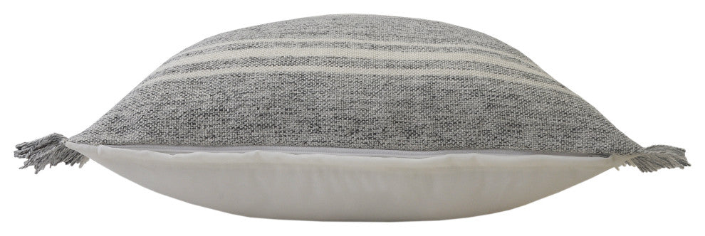 Farmhouse Triple Stripe Throw Pillow with Fringe