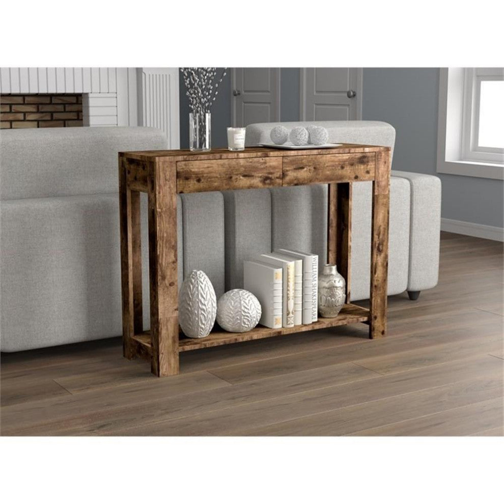 Pemberly Row 40"L 2-Drawers 1-Shelf Console Table in Brown Reclaimed Wood