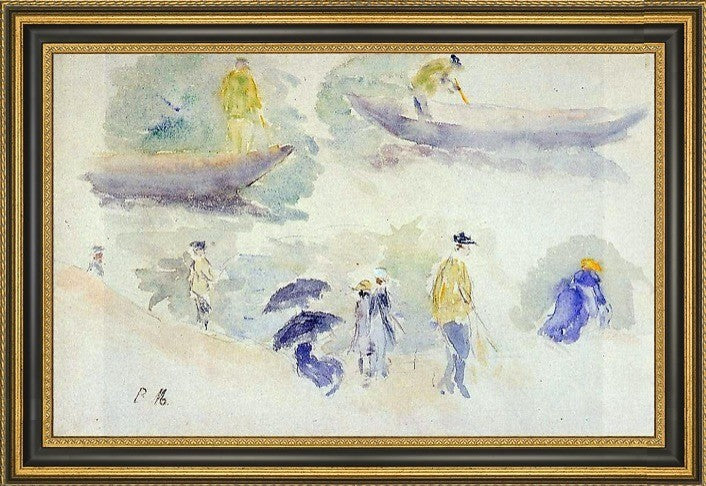 Berthe Morisot The Banks of the Seine - 16" x 24" Framed Premium Canvas Print