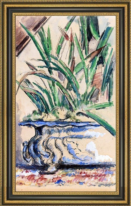 Paul Cezanne Blue Flowerpot Framed Premium Canvas Print, 15"x30"