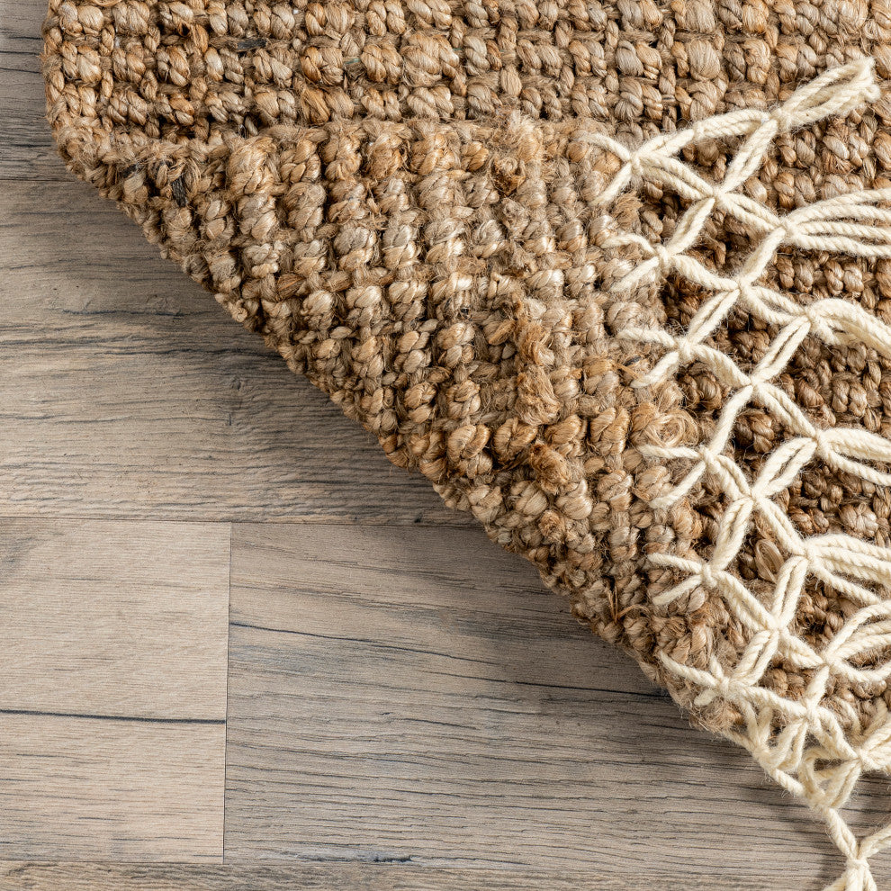 Nuloom Fringe Handwoven Jute Area Rug, Natural 6'x9'