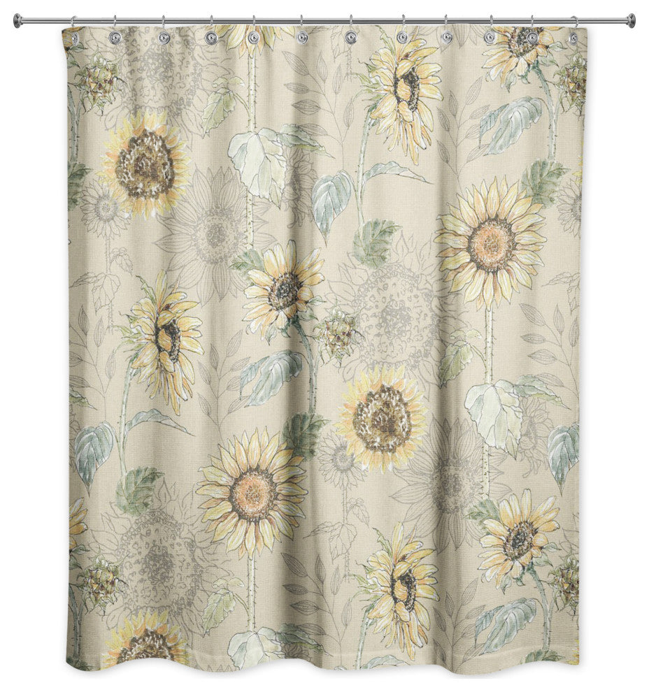 Sunflower Pattern on Yellow 71 x 74 Shower Curtain