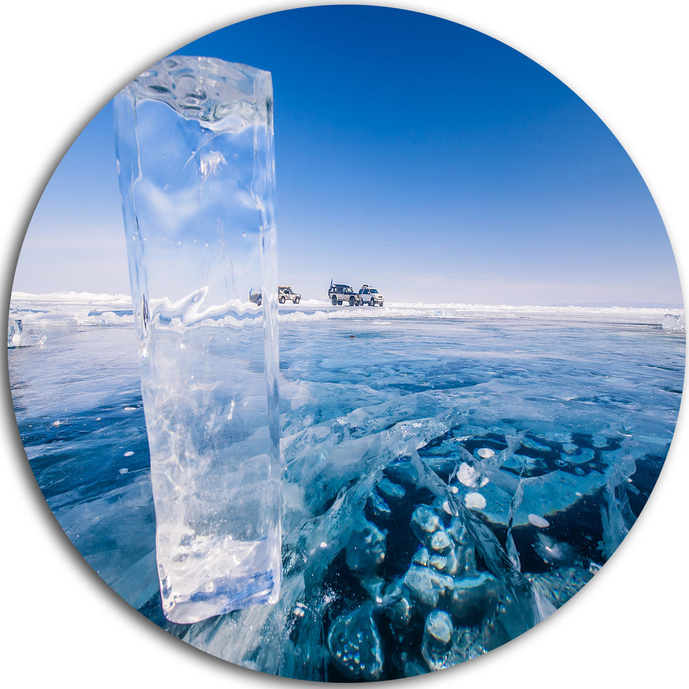 Blue Ice Under Bright Sky, Landscape Large Disc Metal Wall Art, 36"