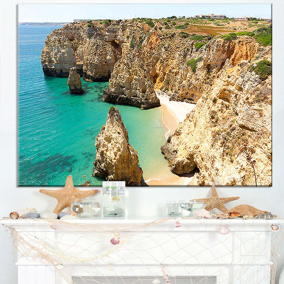 "Rocky and Rough Portugal Bay" Seashore Wall Art, 60"x28", 1 Panel