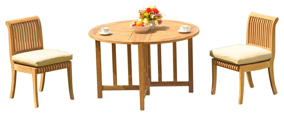 3-Piece Teak Set, 48" Butterfly Table, 2 Giva Chairs, Sunbrella Cushion, , Iris