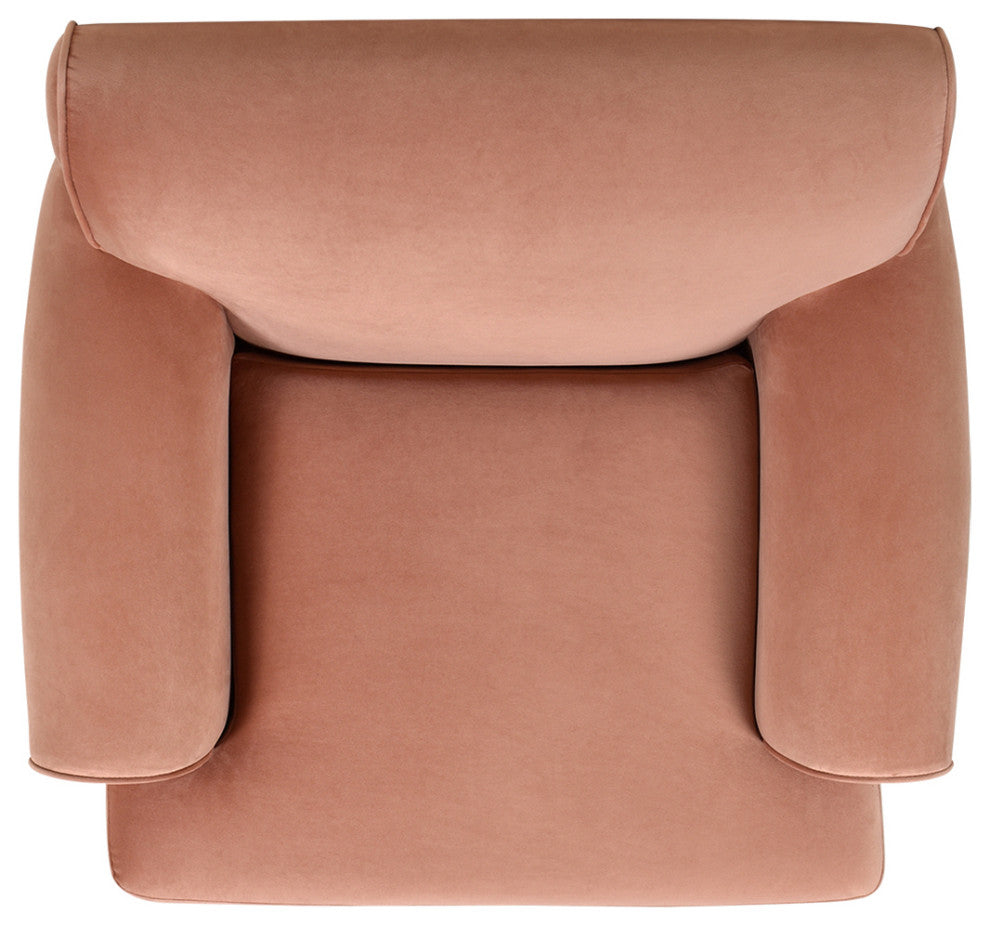 Alana 38" Lawson Accent Arm Chair, Metal Casters, Peach Orange Velvet