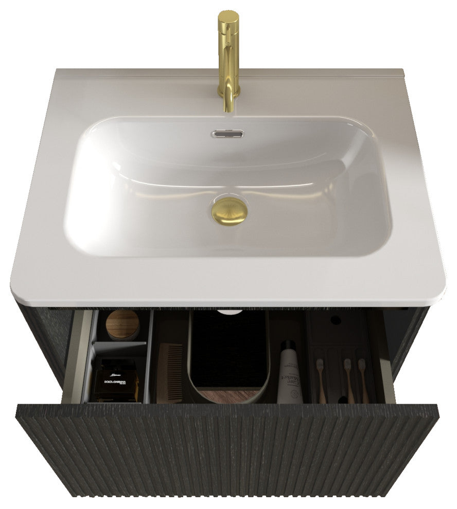 Wall-Mounted Bathroom Vanity Set with White Ceramic Sink, 24"