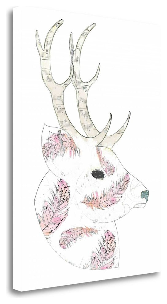 "Feather Deer" By Sarah Ogren,Ready to Hang Giclee Print on Gallery Wrap Canvas