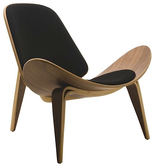 Artemis Lounge Chair by Nuevo Living, American Walnut Frame, Black Fabric Pads