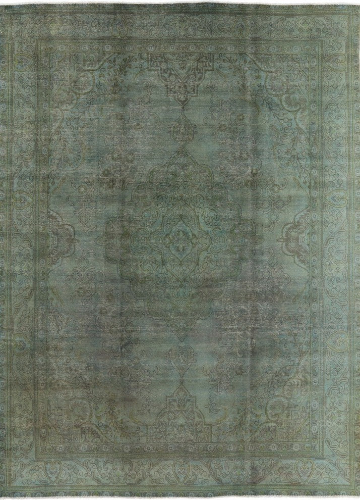 Unique Overdyed Collection Floral 10'x13' Green Hand Knotted Wool Area Rug H8693
