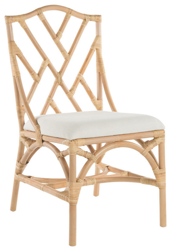 Rattan Chippendale Upholstered Dining Chair, Set of 2, Natural-Brown