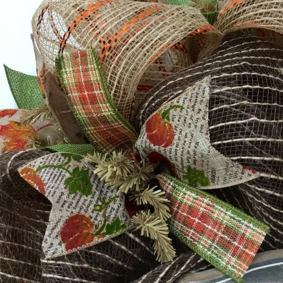 Welcome Friends Burlap Deco Mesh Harvest Wreath