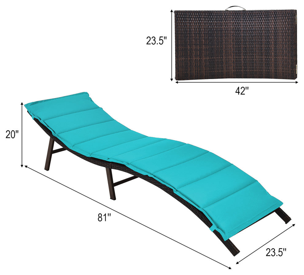 Costway 2PCS Patio Rattan Folding Lounge Chair Chaise Cushions Turquoise