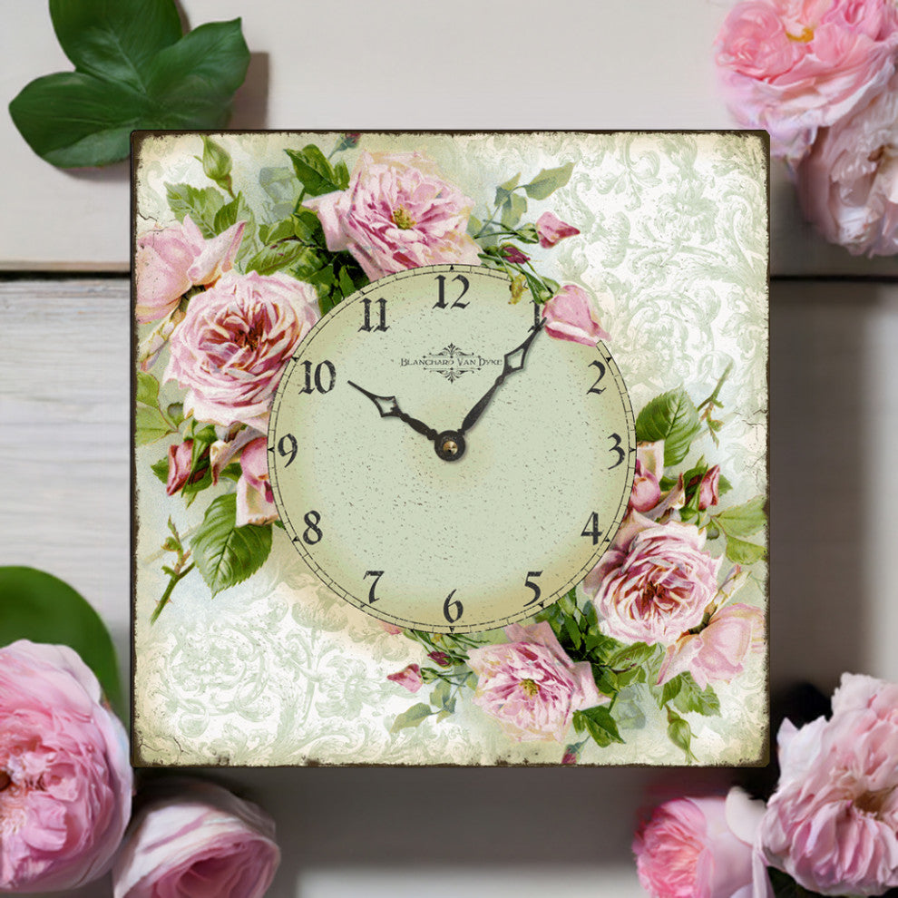 Vintage-Style Pink Roses Clock
