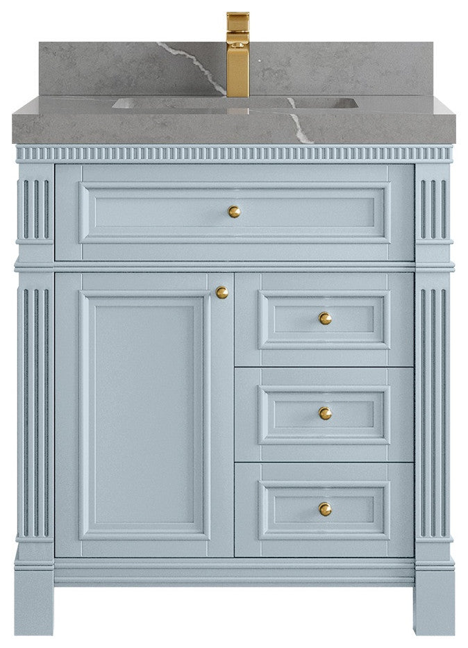 Paris 30" Single Sink Bathroom Vanity, Blue Heather 2" Piatra Gray