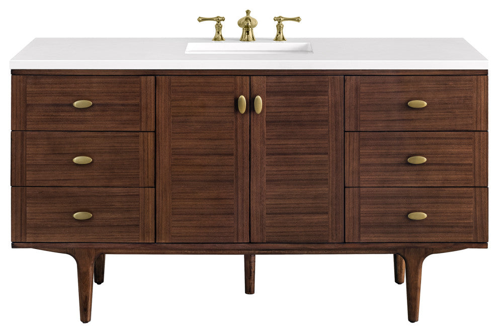Amberly 30" Single Vanity, Mid-Century Walnut, 72", White Zeus, Three-Hole